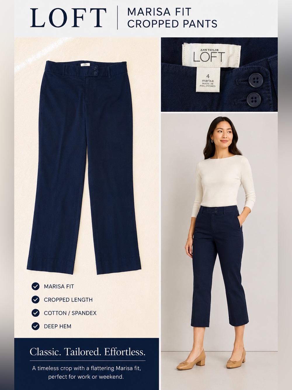 Ann Taylor LOFT Marisa Fit Double-Button Classic Navy Cropped
Trouser Pants Sz 4